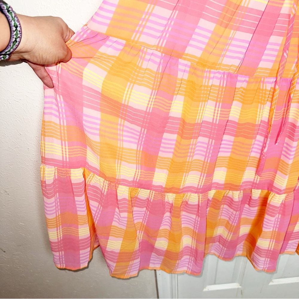 Time and Tru Plaid Flutter Sleeve Tiered Midi Dress Spring Summer Romantic XXL - Picture 6 of 7
